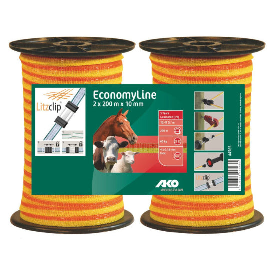 EconomyLine valge 10mm/2x200m elektrikarjuse taralint - kollane/oranž