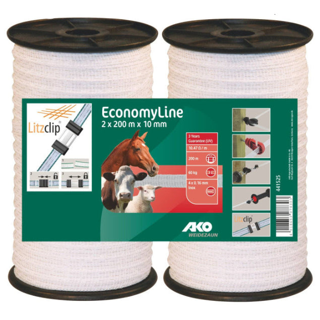 EconomyLine valge 10mm/2x200m elektrikarjuse taralint